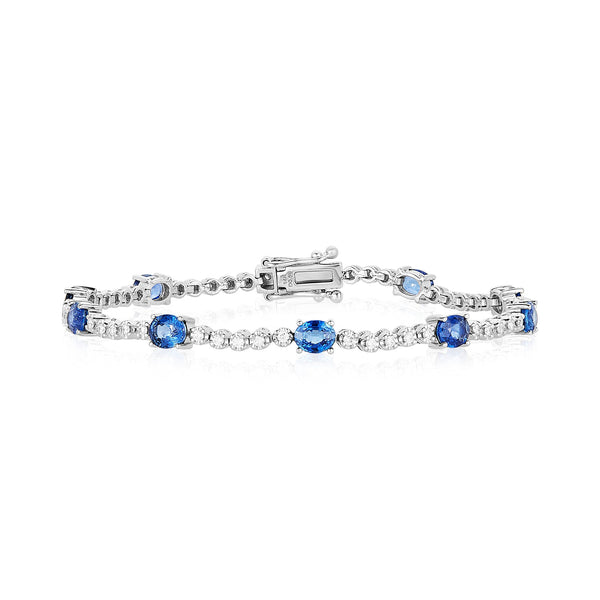 Frankie Bracelet with Round Sapphire, SI Diamond | 1.83 carats Round Sapphire  Tennis in 14k White Gold | Diamondere